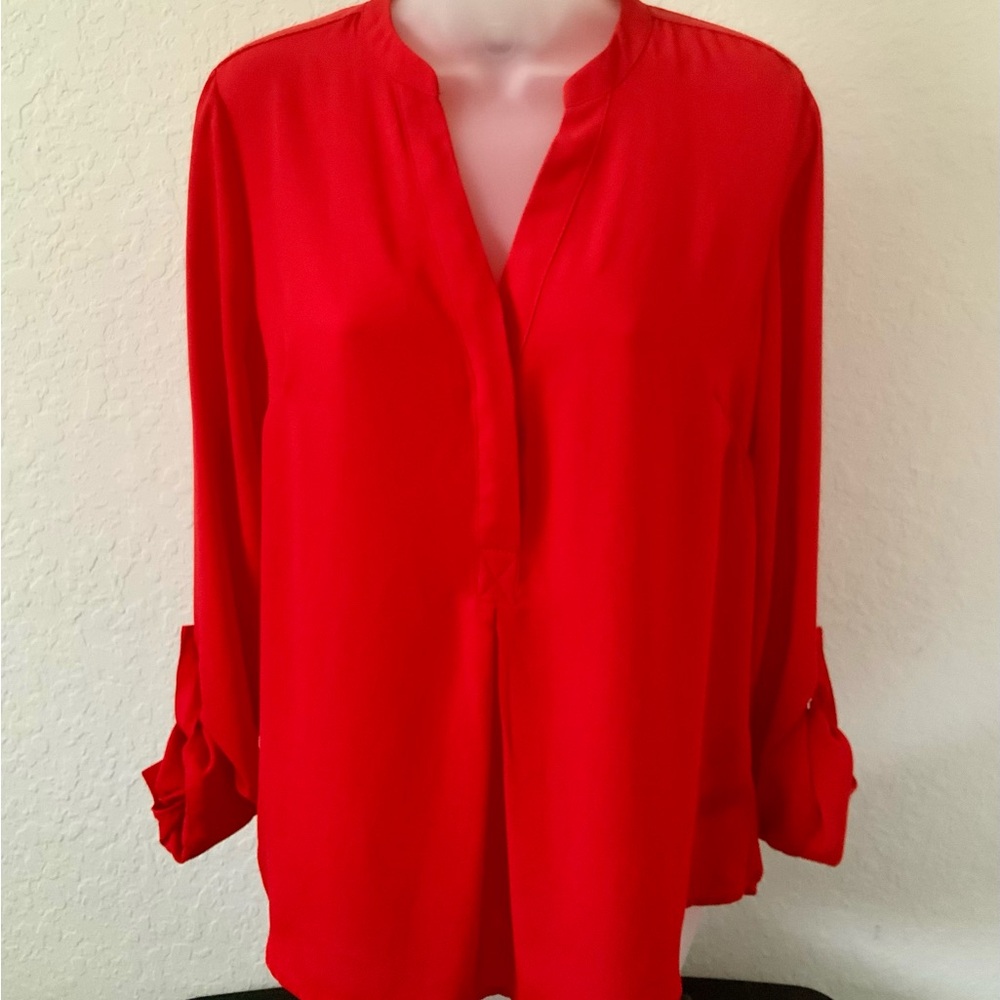 The Limited Red Long Sleeve V-Neck Blouse Top‎ Career Office-SIZE: MNEW